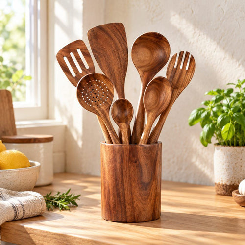 Ladlewood acacia wood utensil set in the holder